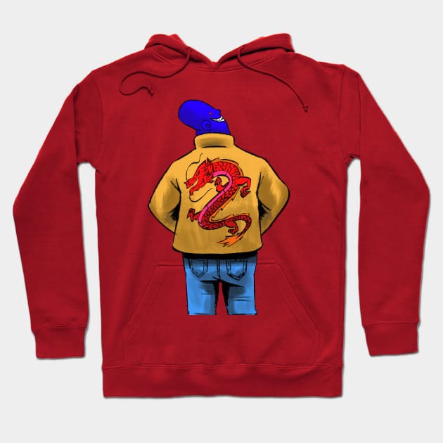 Crazy Blue Man with Dragon on back Hoodie by Invaders_Are_Ducks